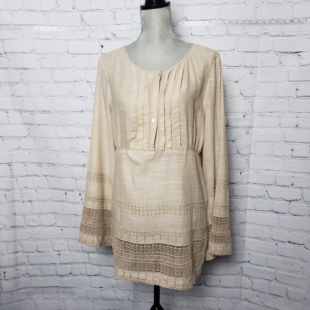 Studio M 100% Cotton Embroidered Beige Tunic NWT size XL
